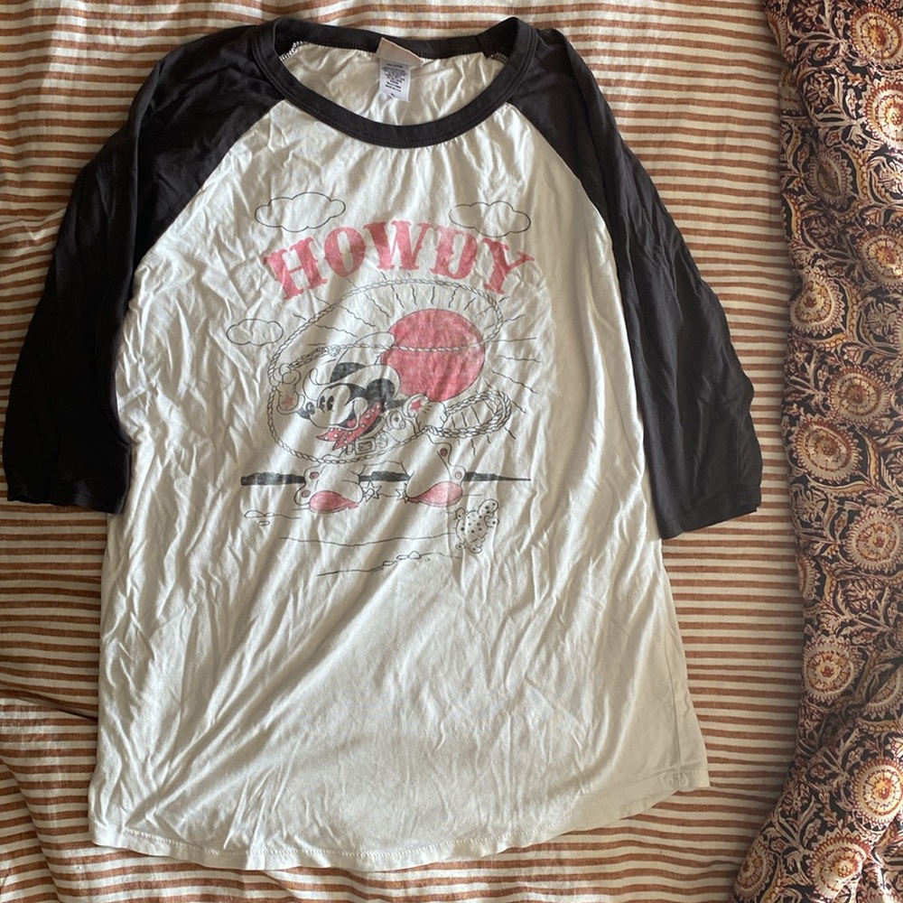 Junk Food Cowboy Mickey Disney Raglan tee shirt XL charcoal gray white